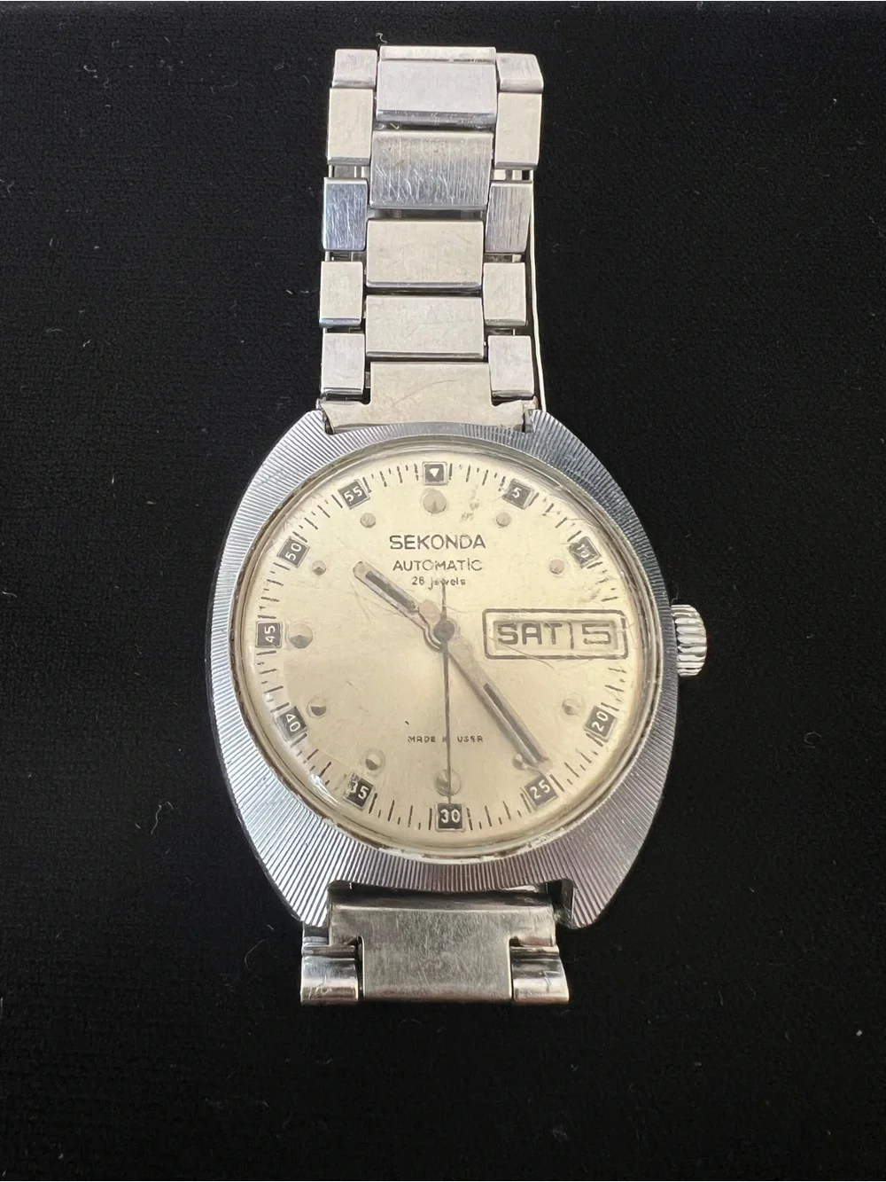 Seconda Silver-Tone vintage Men's Day-Date Wristwatch